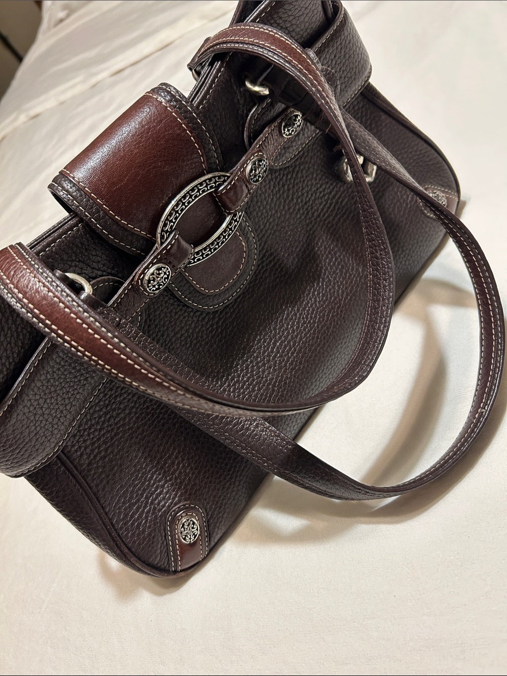 Brighton Chocolate Brown Pebbled Leather Shoulder Bag